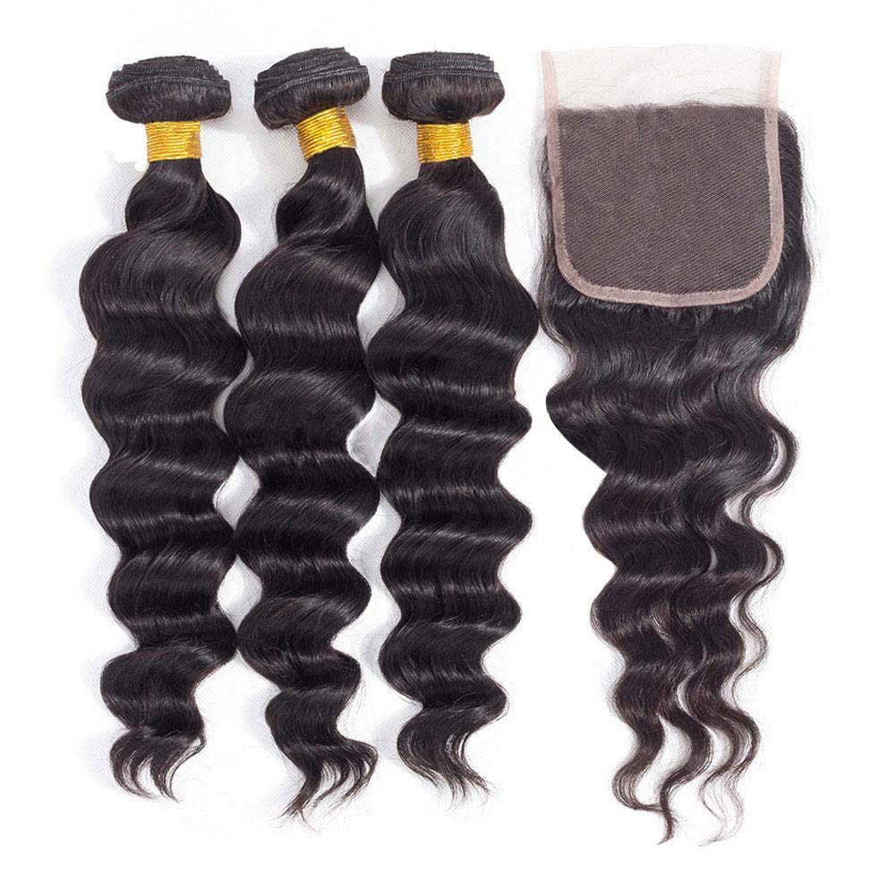 ROYAL IMPRESSION 12A Brazilian Virgin Hair Loose Wave 3 Bundles + 10&quot; Closure, Natural Color