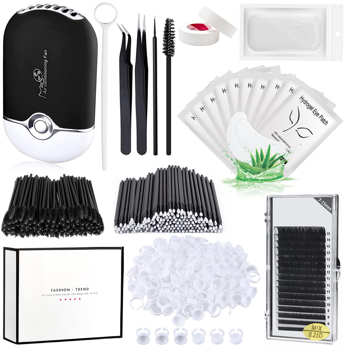 Quklogen Eyelash Extension Supplies Kit - 0.07D Curl Mix, Usb Dryer, Tweezers & More