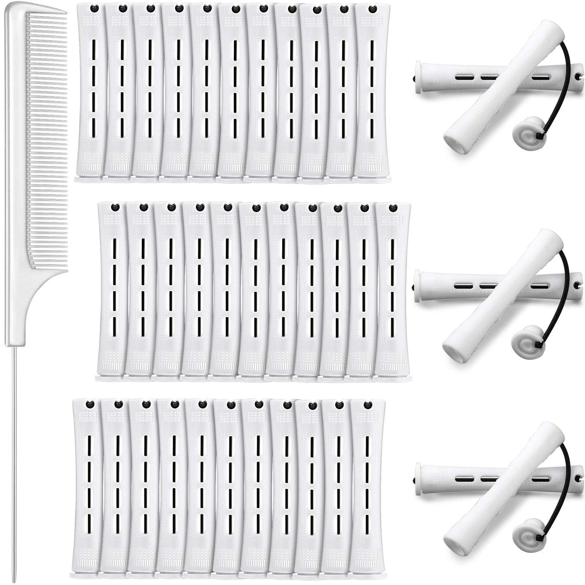 WILLBOND 36-Pack Cold Wave Hair Perm Rods, 0.63 Inch Plastic Rollers with Comb, White