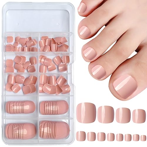 AddFavor 120pcs Glossy Camel Square Press on Toenails - Full Cover Acrylic Nail Tips for Women