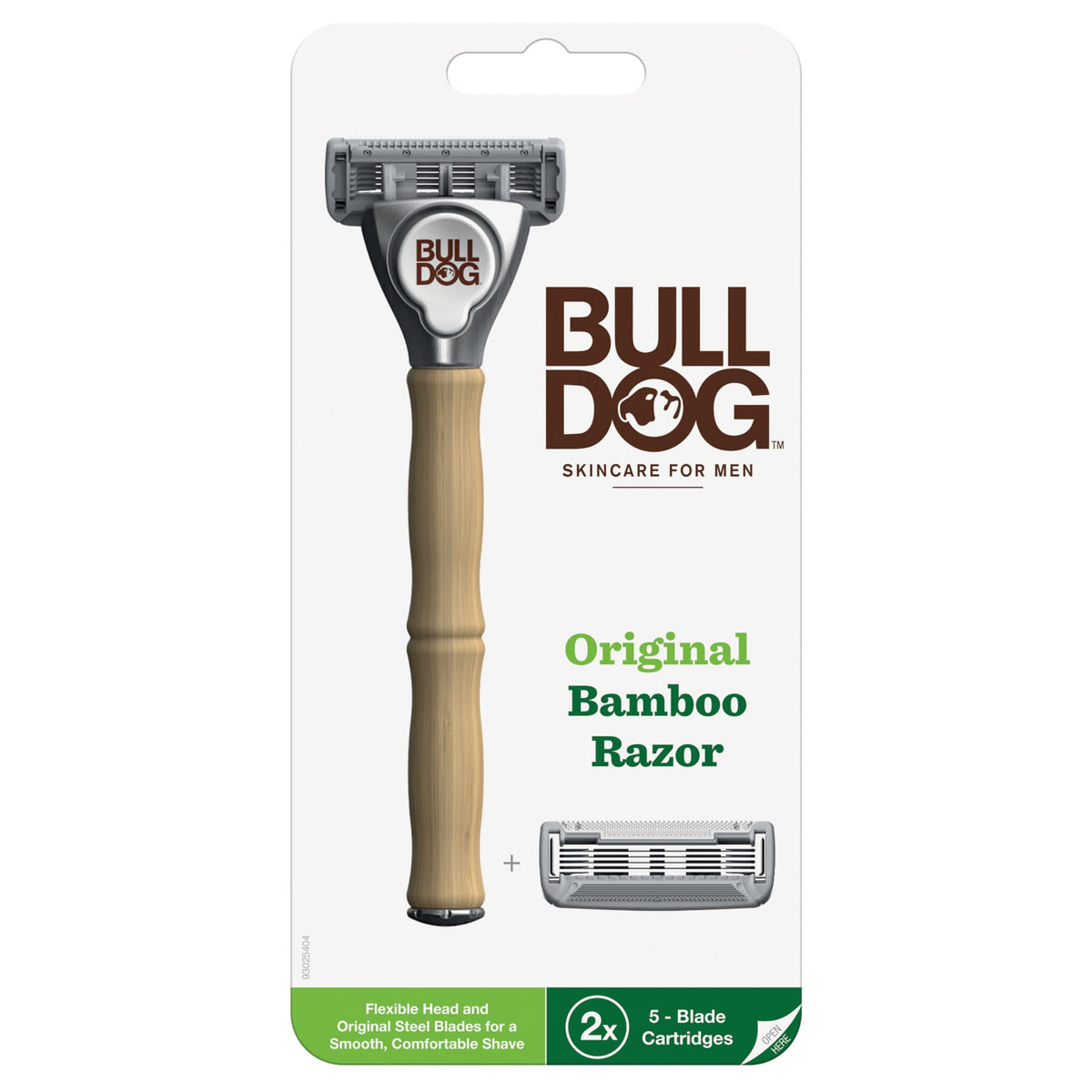 Bulldog Bamboo Razor For Men - Original Skincare & Grooming With 2 Razor Refills, White