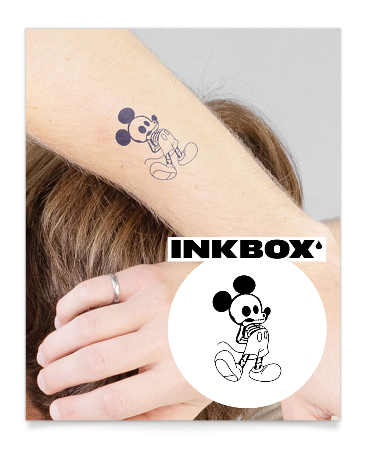 Inkbox Mickey X-Ray Temporary Tattoo - Semi-Permanent, Water-Resistant, 3X3 In, Lasts 1-