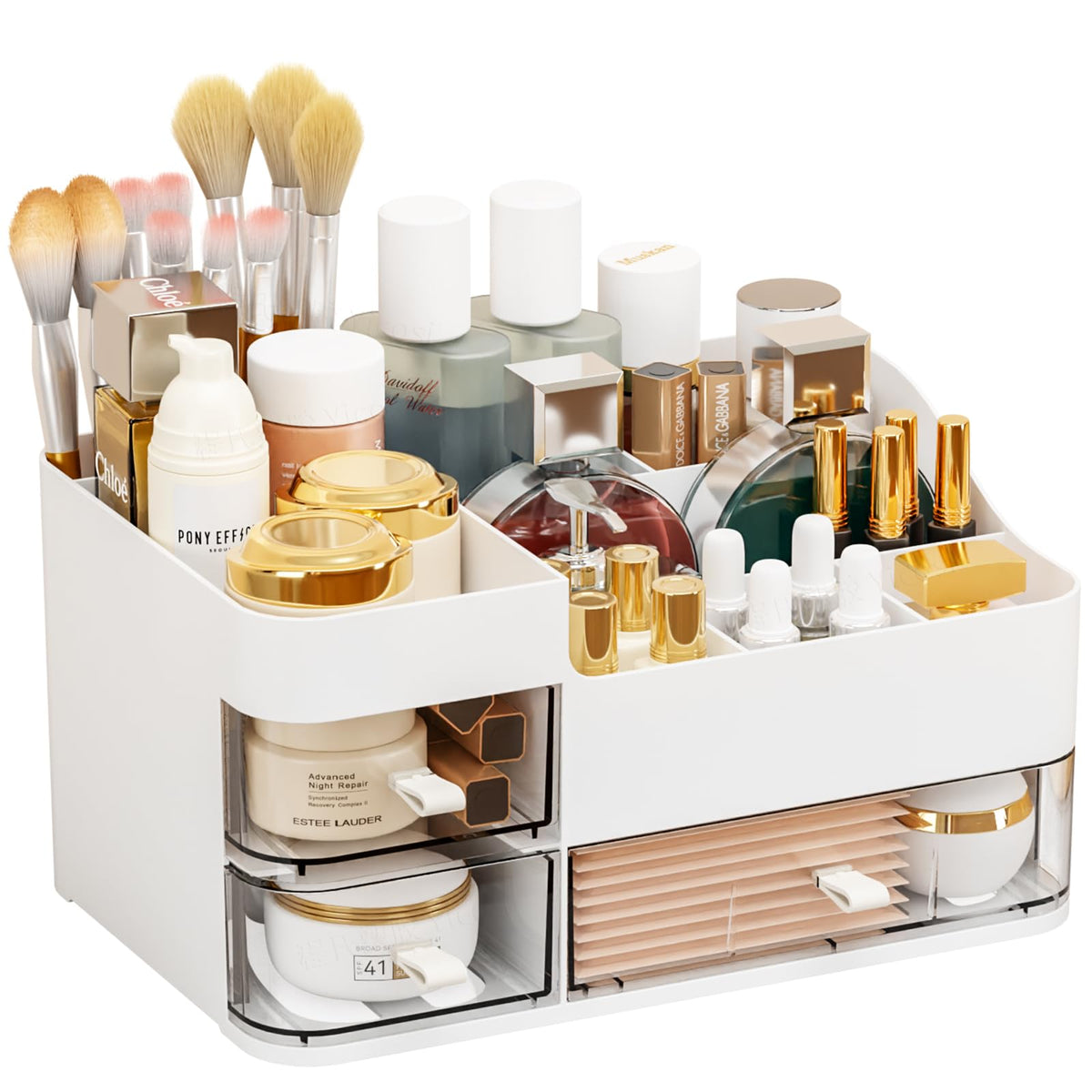 Suoxing White Large 3-Drawer Makeup Organizer - Plastic Vanity & Skincare Storage For Men & Women