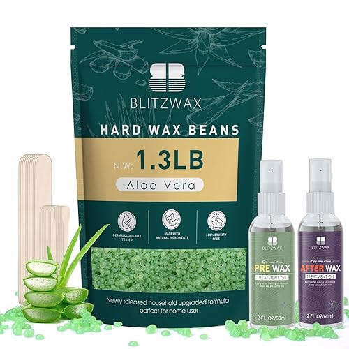 Blitzwax Aloe Vera Hard Wax Beads For Sensitive Skin, 30 Sticks & Oils, Perfect For Home Waxing