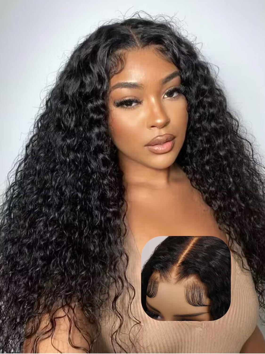 UNICE 20&quot; Human Hair Deep Curly Frontal Wig - Honey Blonde Highlights, Glueless, Pre Plucked