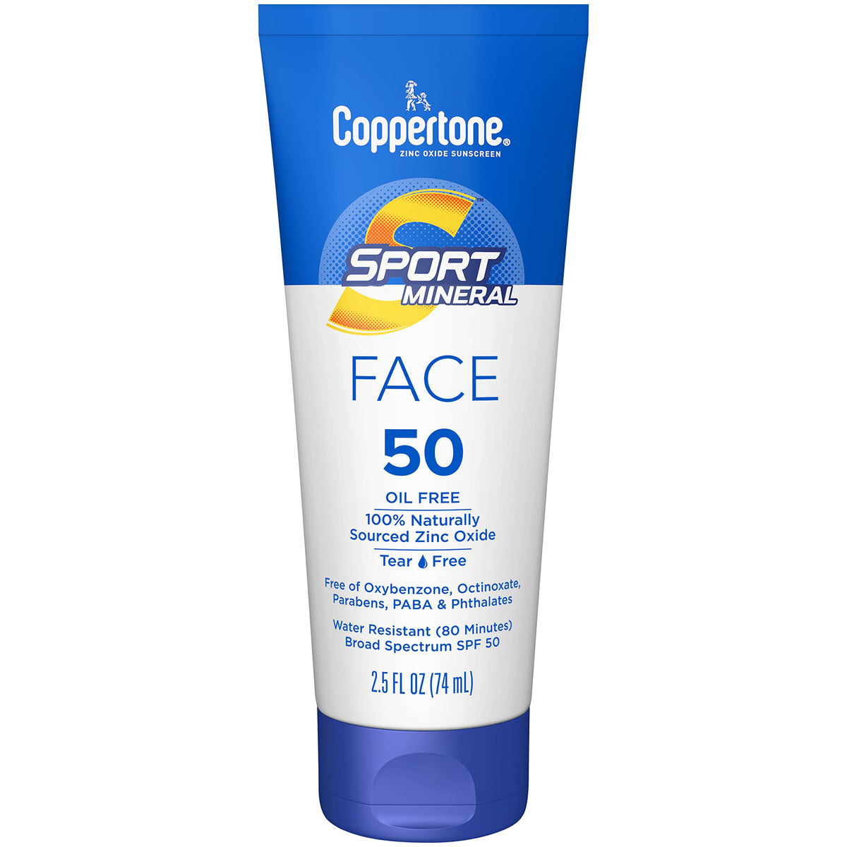 Coppertone Sport Sunscreen For Face, Spf 50 Zinc Oxide, Oil Free, Travel Size, 2.5 Fl Oz