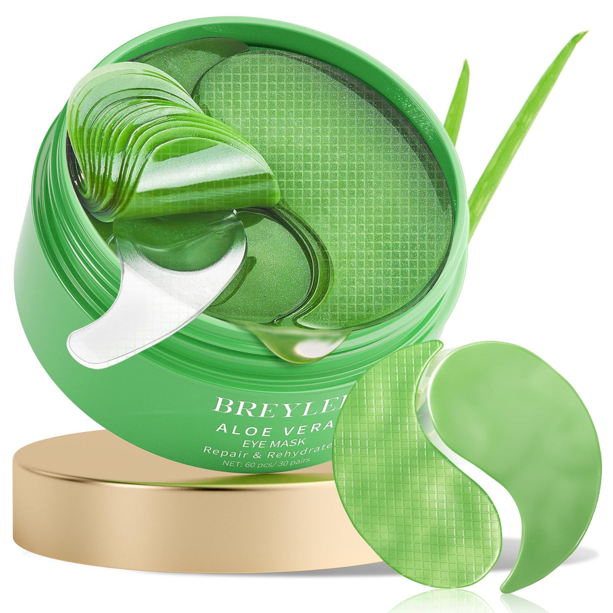 BREYLEE Aloe Vera Eye Masks - 60 Pcs for Puffy Eyes, Dark Circles, and Wrinkles Treatment