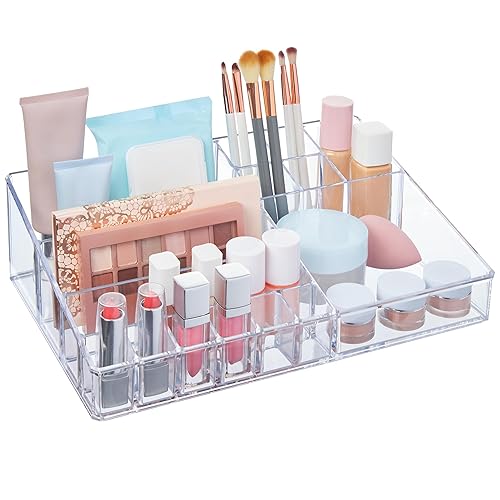 STORi Audrey Clear 15-Compartment Makeup Organizer for Brushes & Beauty Supplies - Made in USA