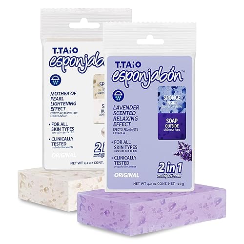 T.Taio Lavender & Mother Of Pearl Soap Sponges - 2-Pack Shower Scrubbers For Face & Body