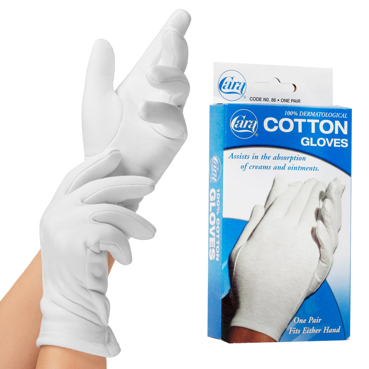 Cara Moisturizing Eczema Gloves, 100% Cotton, Small, White - 1 Pair For Sensitive Skin