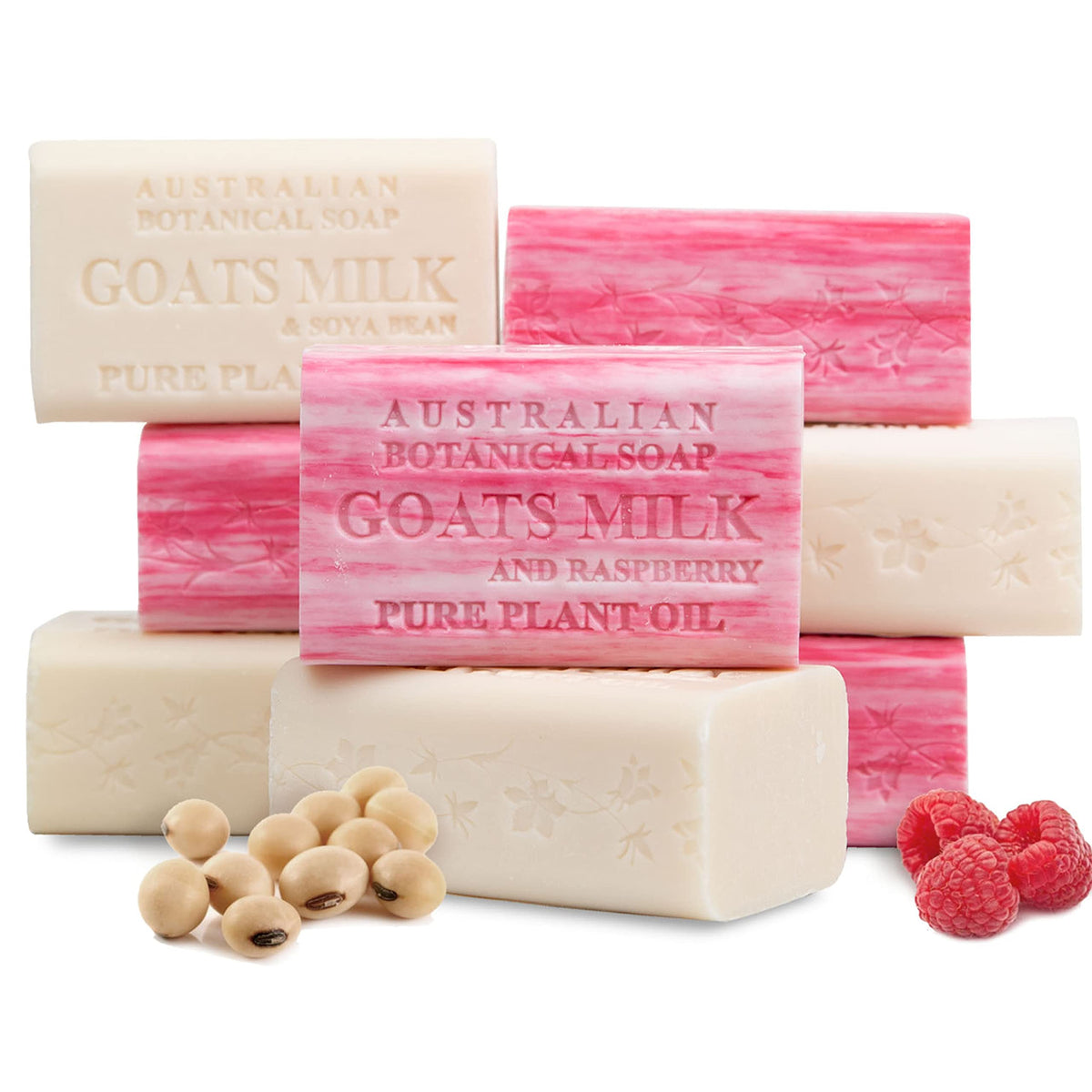 Australian Botanical Soap Goats Milk & Raspberry, 8 Bars, Shea Butter, All Skin Types, 6.6 oz