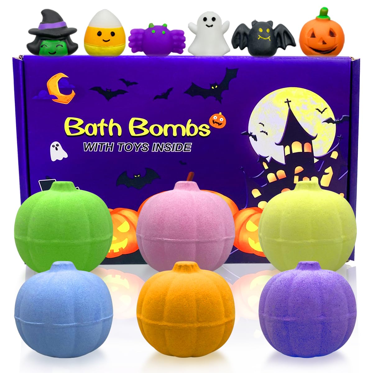 Jofan 6 Pack Halloween Pumpkin Bath Bombs With Toys - Fun Kids Gifts For Halloween