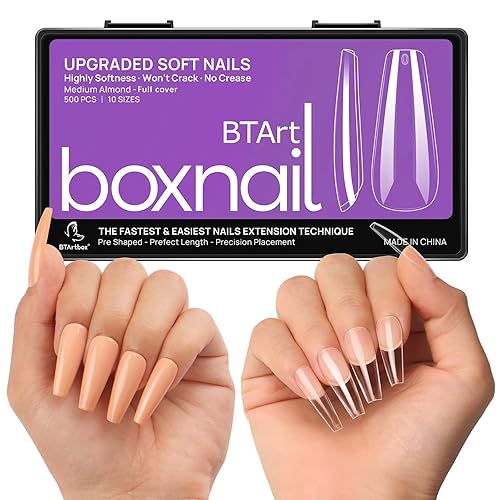 Btartbox Gel Nail Tips Coffin 500Pcs Clear Soft Full Cover Ballerina Long Fake Nails For Extensions