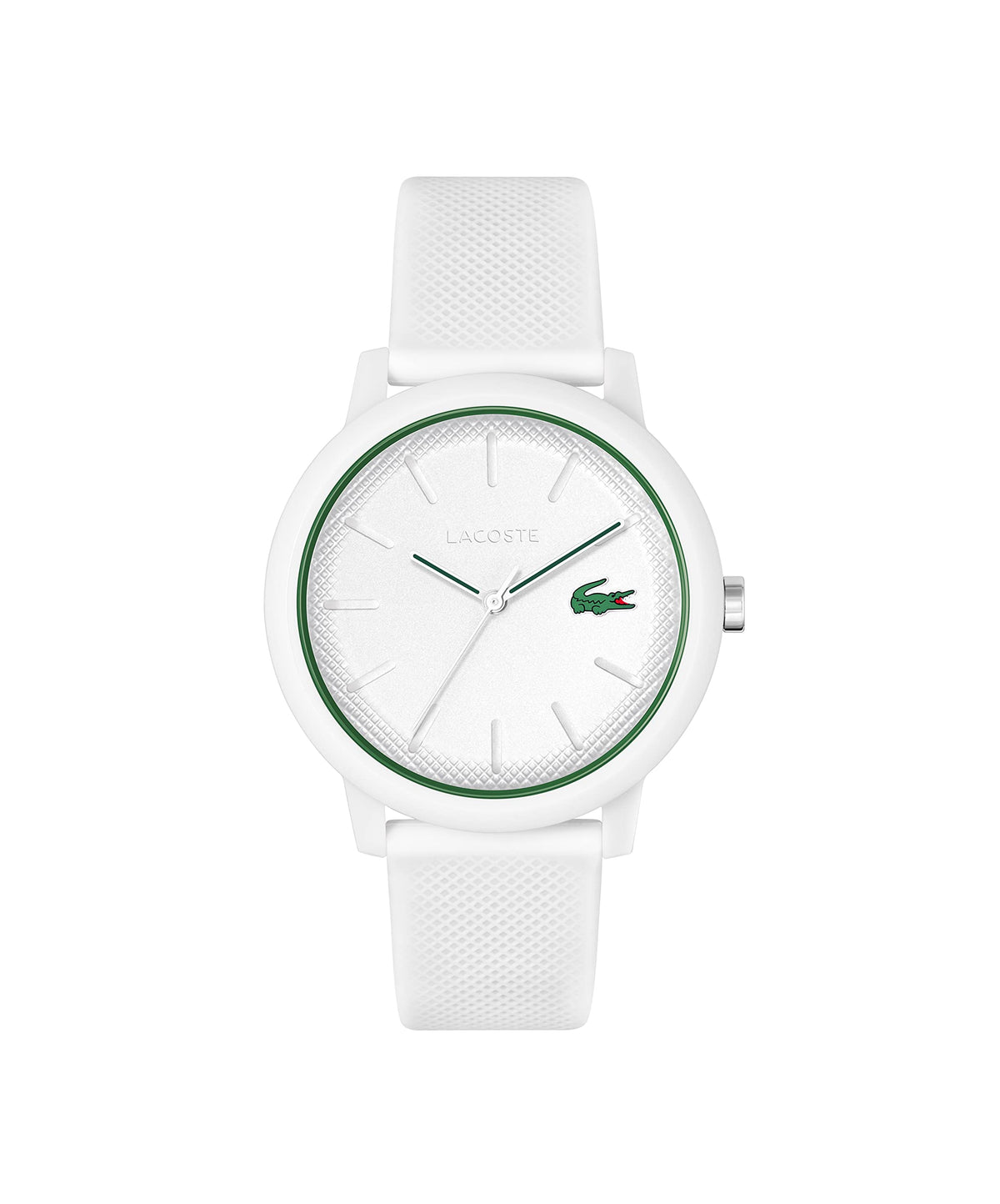 Lacoste 12.12 Men'S 42Mm Quartz Watch, White Rubber Strap, White/Green - Model 2011169