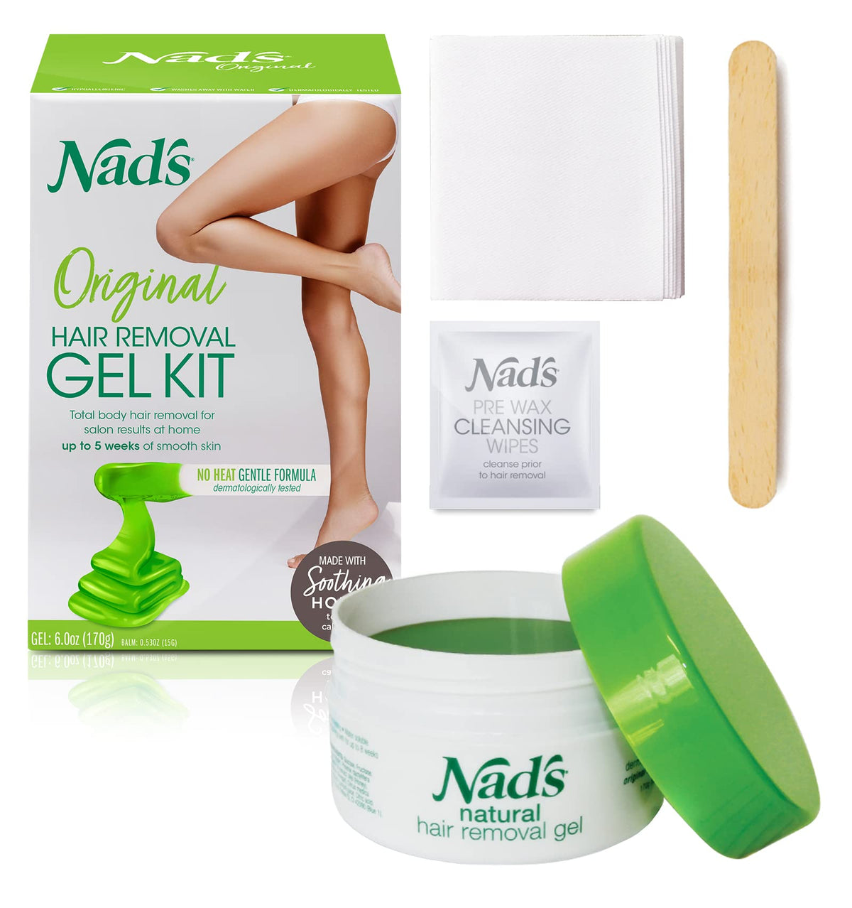 Nad'S Wax Kit Gel - Women'S Body & Face Hair Removal Wax, 6 Ounce, Green