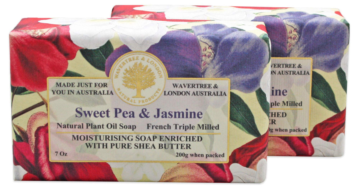 Wavertree & London Sweet Pea & Jasmine Natural Soap - 2 Bars, 7Oz Moisturizing Triple Milled