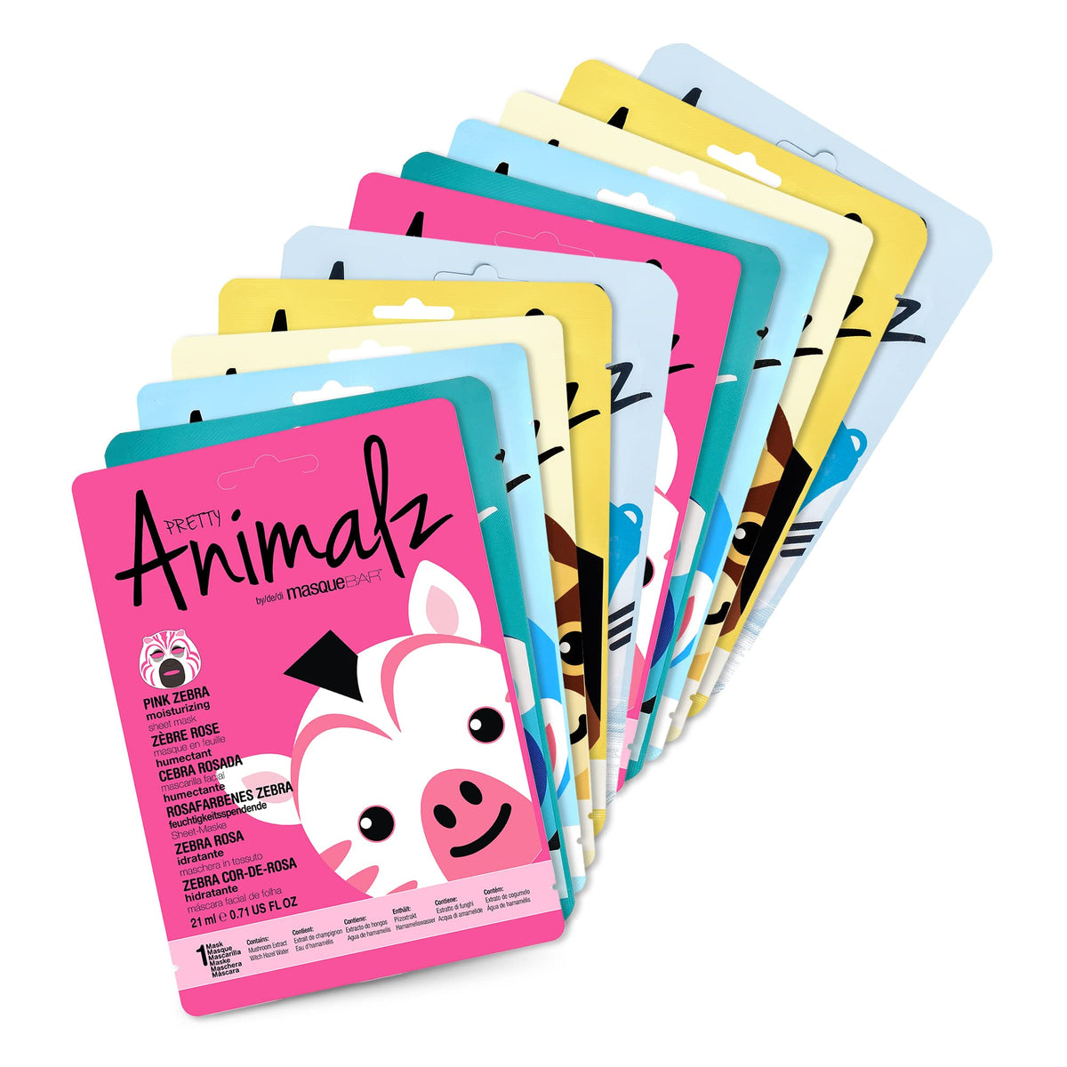 Masque Bar Pretty Animalz Facial Sheet Masks, Hydrating & Soothing, Pack Of 12