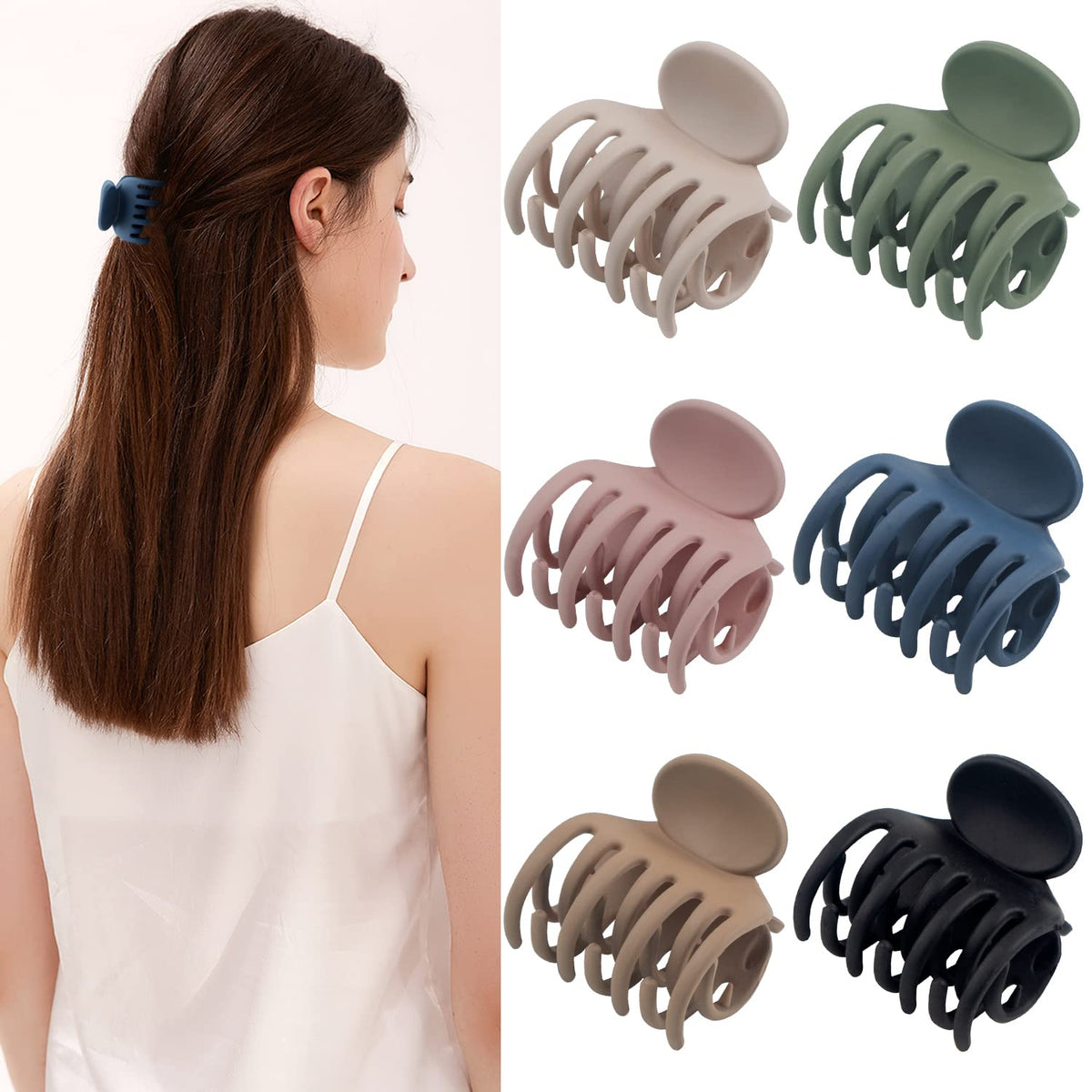 Mevnccola Medium Hair Clips For Thin Hair, 1.5'' Non-Slip Claw Clips, 6 Pack, Multiple