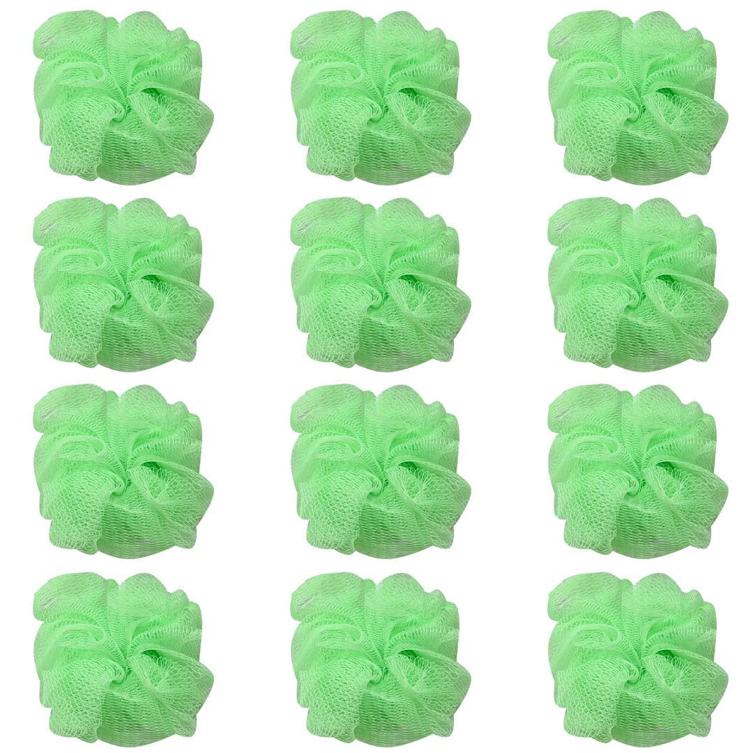 Loofah Lord 12 Green Bath Loofahs - Mesh Shower Sponge Pouf - Bulk Lot