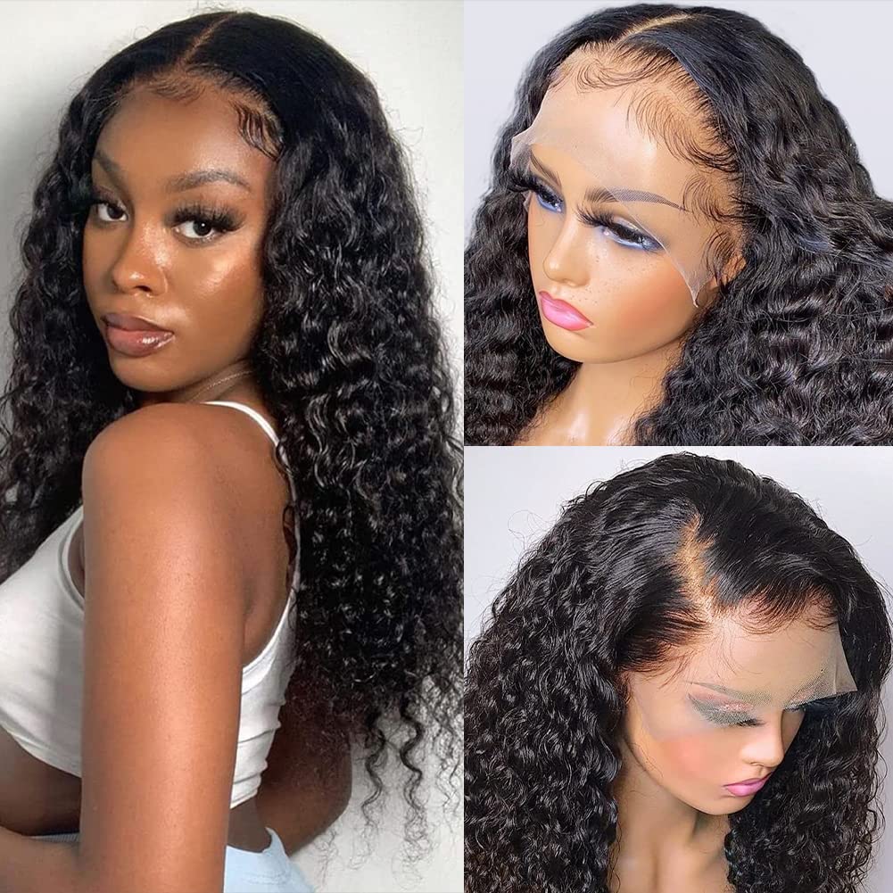 Pizazz 220% Density Deep Wave Human Hair Wig 13x4 Glueless Lace Front 18 Inch for Black Women