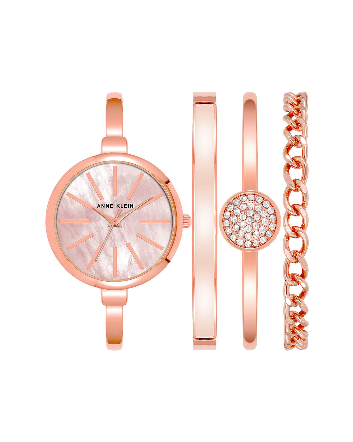 Anne Klein Rose Gold/Blush Pink Bangle Watch And Bracelet Set For Women