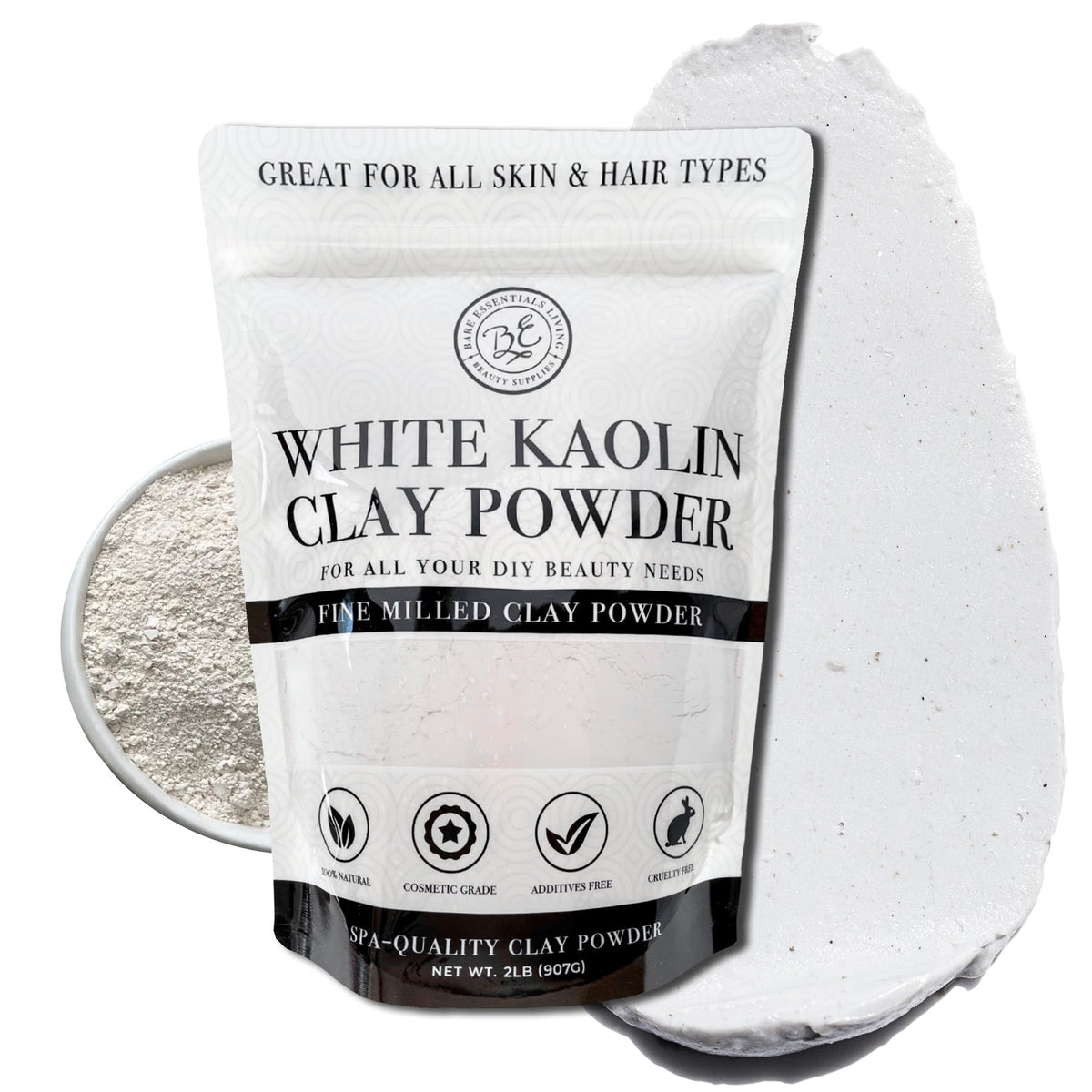 Bare Essentials Living White Kaolin Clay Powder 2 Lb - 100% Natural For Spa, Soap, & Gardening