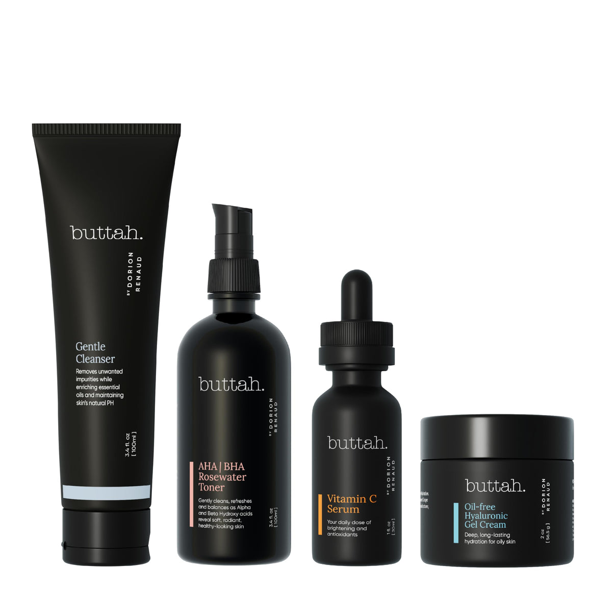 Buttah Skin Supreme Kit - Oil-Free Gel Cream, Vitamin C Serum, Cleanser & Toner For Melanin Skin