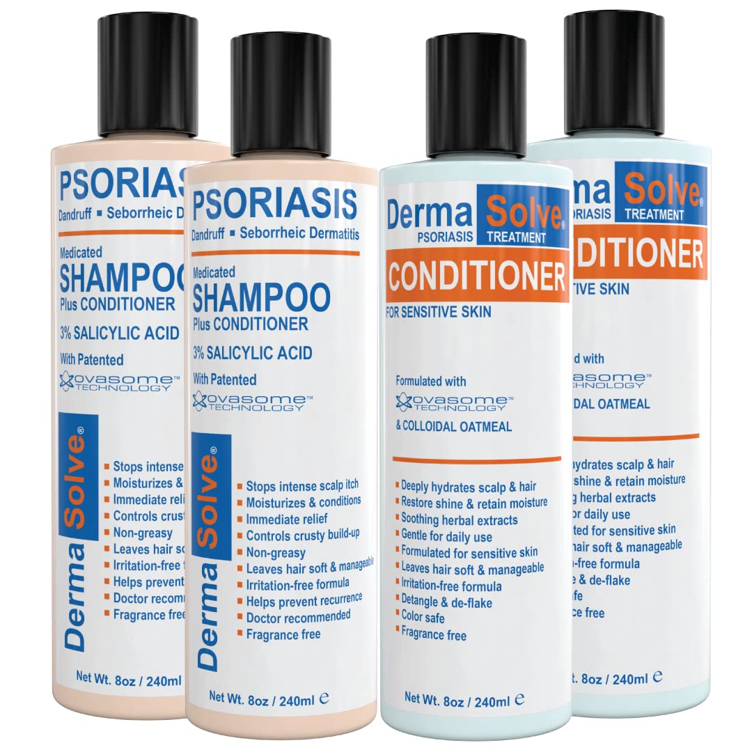 Dermasolve Scalp Psoriasis & Dandruff Shampoo And Conditioner - 8Oz Pack Of 4, Soothing Relief