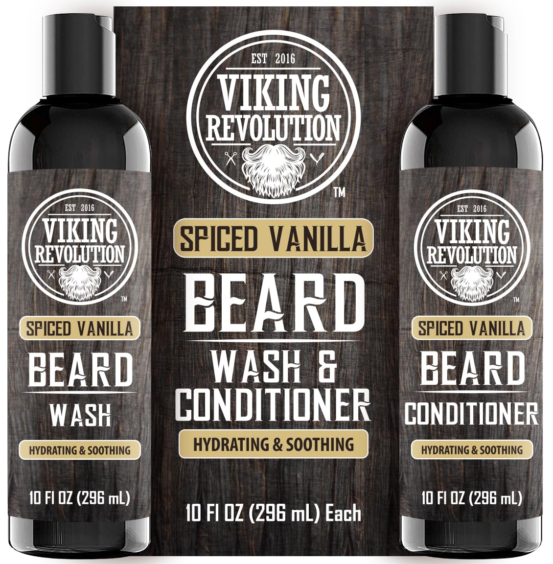 Viking Revolution Beard Wash & Conditioner Set With Argan & Jojoba Oil - Spiced Vanilla, 10Oz