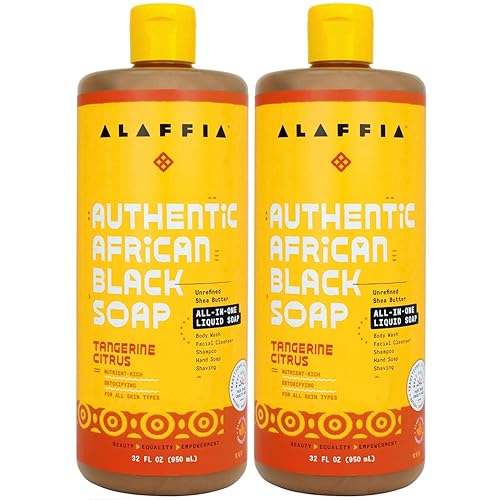 Alaffia African Black Soap - All-In-One Liquid Soap, Acne Wash, Body Wash, Shampoo (2 Pack)