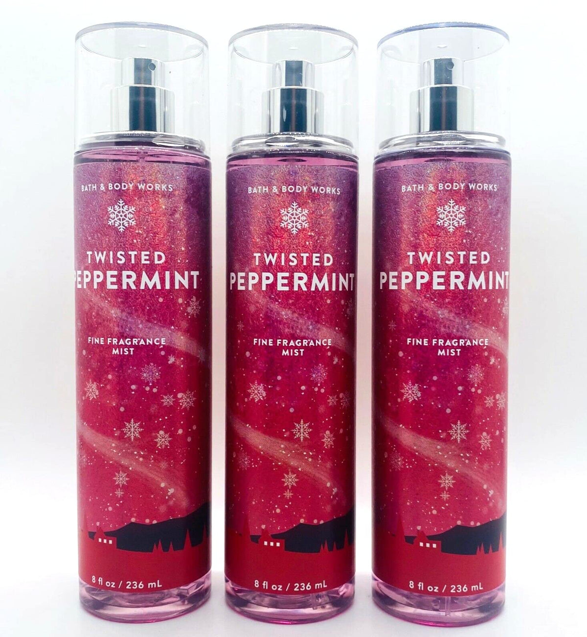 Bath & Body Works Twisted Peppermint Fine Fragrance Mist - Lot Of 3, 8 Oz Each