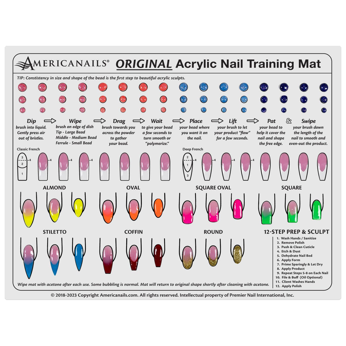 AMERICANAILS Acrylic Nail Training Mat - Flexible Silicone Sheet for Practice and Application