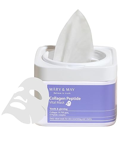 Mary&May Collagen Peptide Vital Mask - 30 Daily Sheet Masks For Wrinkle Improvement & Firming