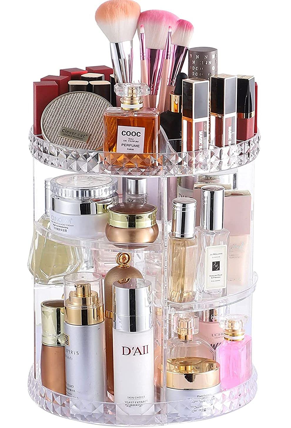 Cq Acrylic 360° Rotating Clear Makeup Organizer, Adjustable 4-Tier Skincare Holder