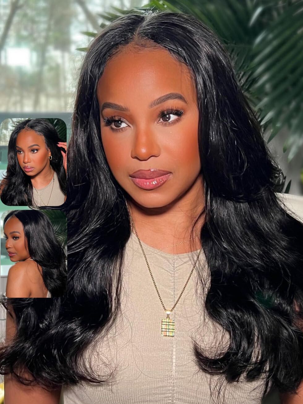 Unice Body Wave V Part Wig 18 Inch Glueless Human Hair Natural Black Beginner Friendly 150% Density