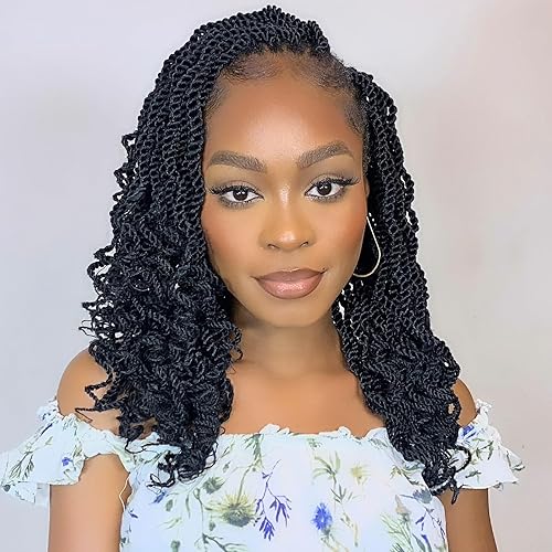 Leeven 10&quot; Wavy Senegalese Twist Crochet Hair 2 Packs - Black Pre Looped Braids for Women/Kids