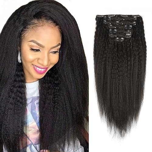 Sassina 16&quot; Afro Kinky Straight Clip-in Human Hair Extensions for Black Women - 120g, Natural Color