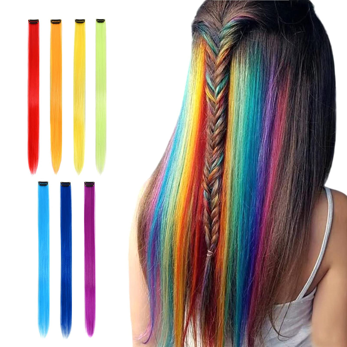 Yongyi 7 Pcs 20 Inch Colored Clip In Hair Extensions - Synthetic Multi-Color Hairpieces