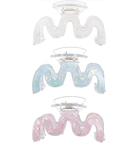 Textention Mermaid Color Hair Claw Clips, 3.5&quot; Cellulose Acetate Barrettes, 3 Pack