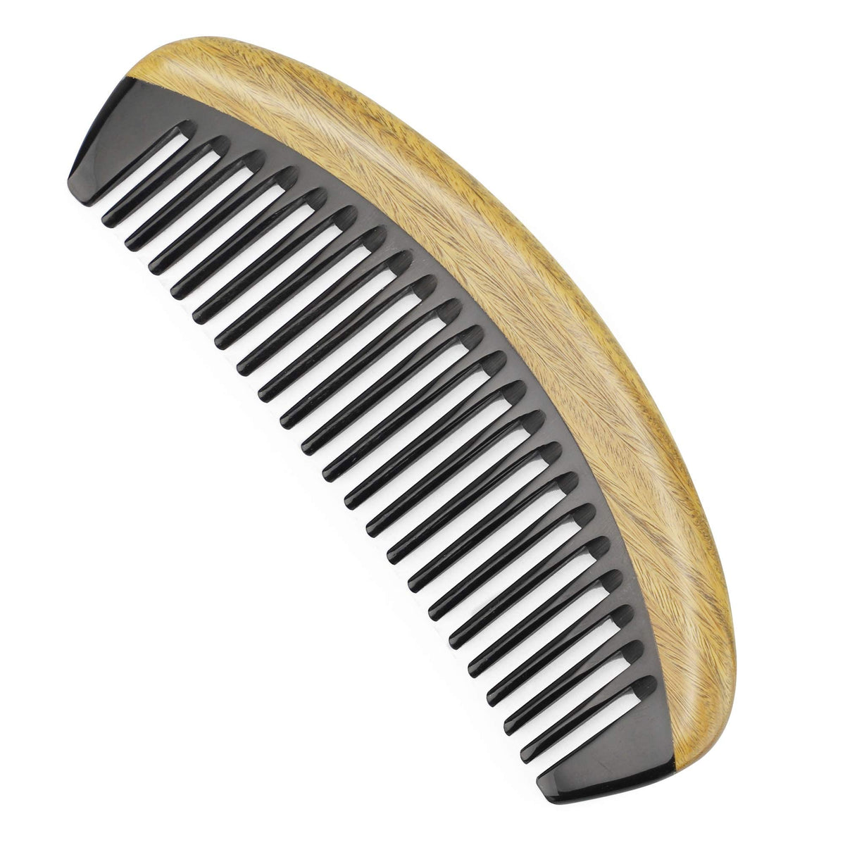 Onedor Handmade Natural Green Sandalwood & Buffalo Horn Wide Tooth Hair Comb - Anti-Static Detangler