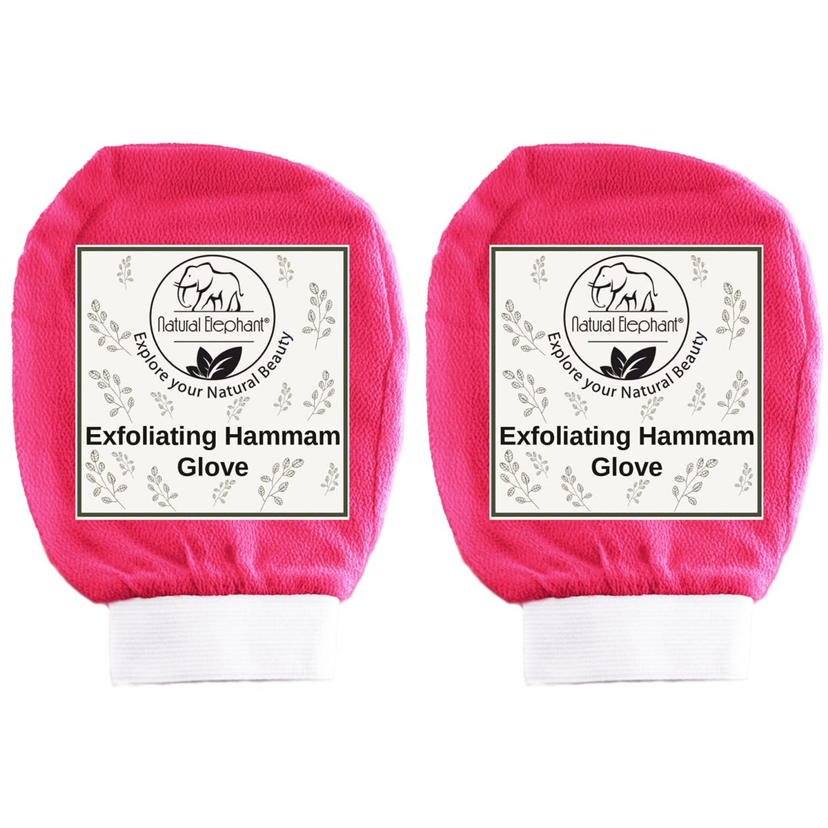 Natural Elephant Pink Tulip Hammam Exfoliating Glove - Pack Of 2