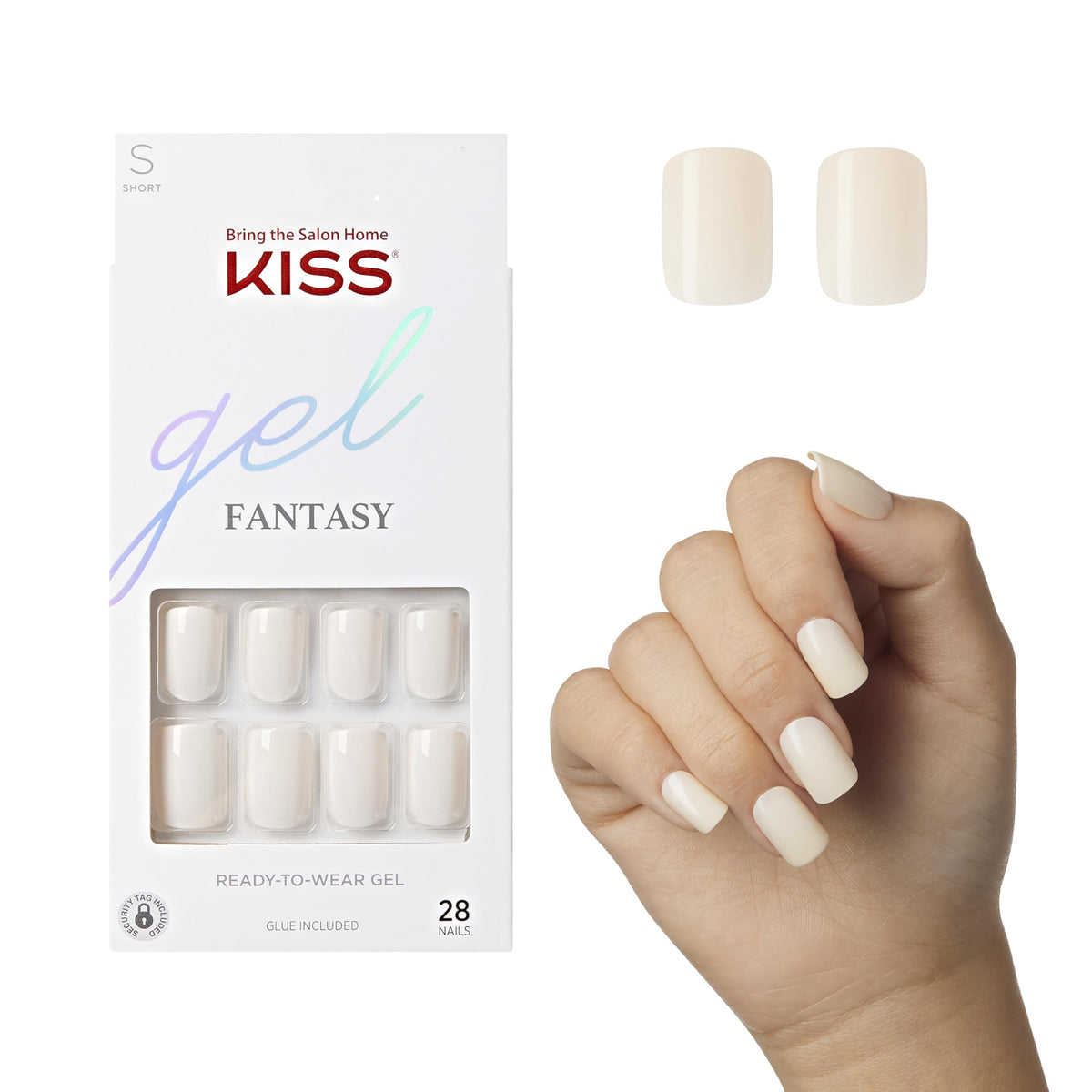 Kiss Gel Fantasy Press On Nails, Bookworm, Off White, Almond Shape, 28 Nails & Glue Included