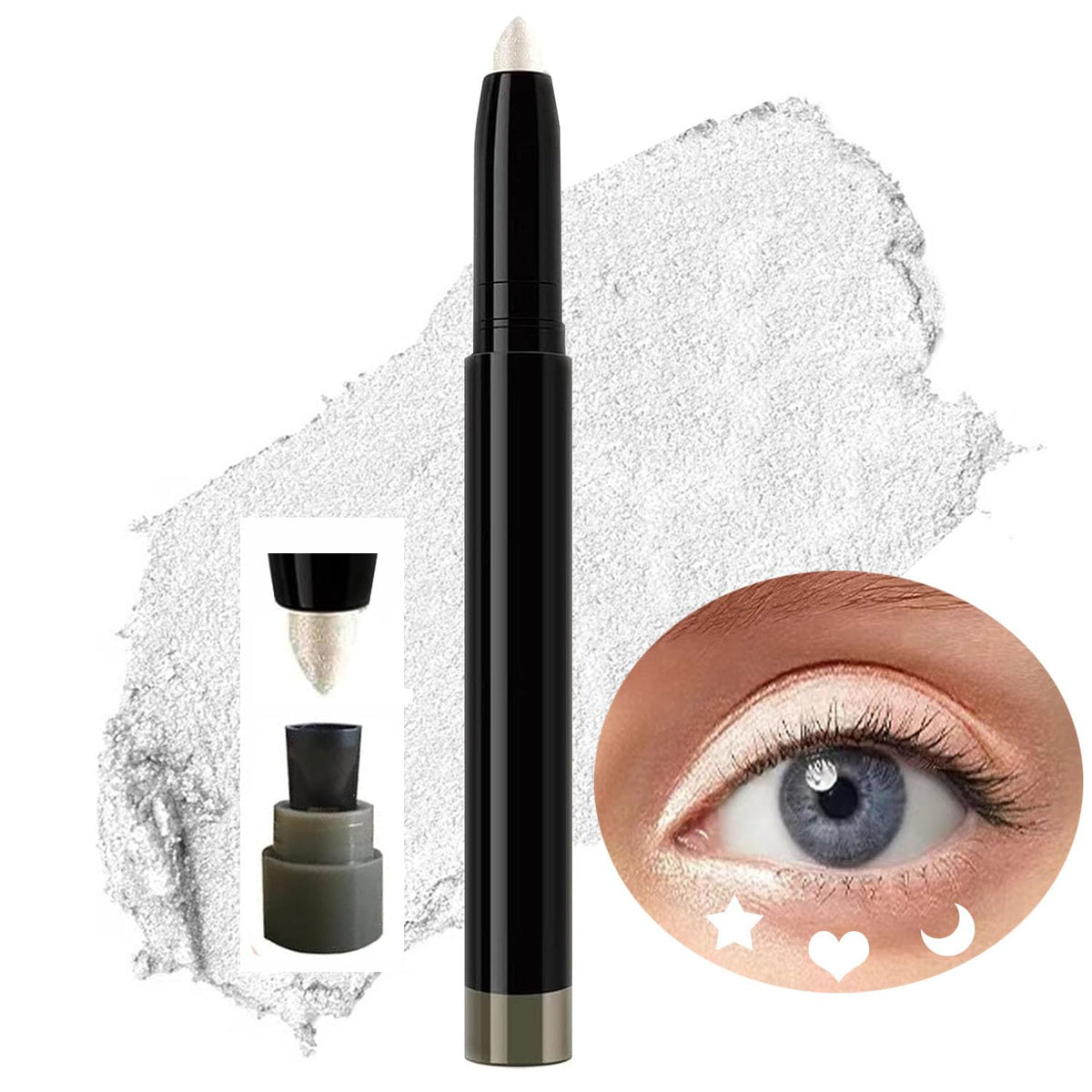 Metiplou White Eyeliner Pencil - Cream Shimmer, Longwear, Waterproof, Transfer-Proof, Multi-Use