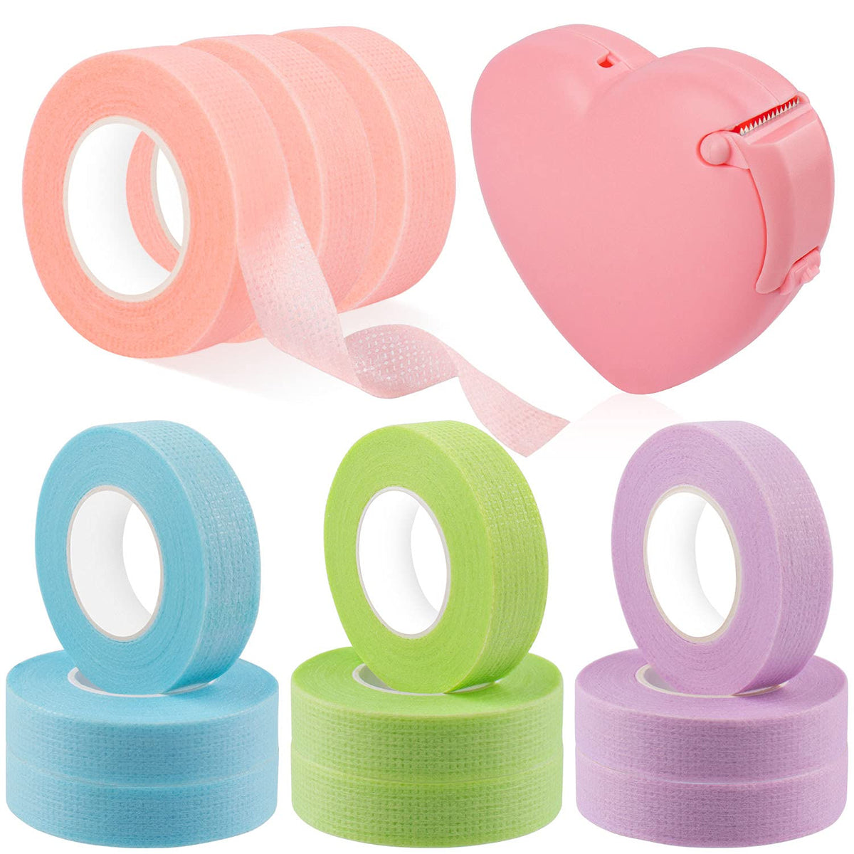 Rolybag Eyelash Extension Tape Set - 4 Colors, Breathable, Non-Woven With Heart Cutter - 13 Pieces