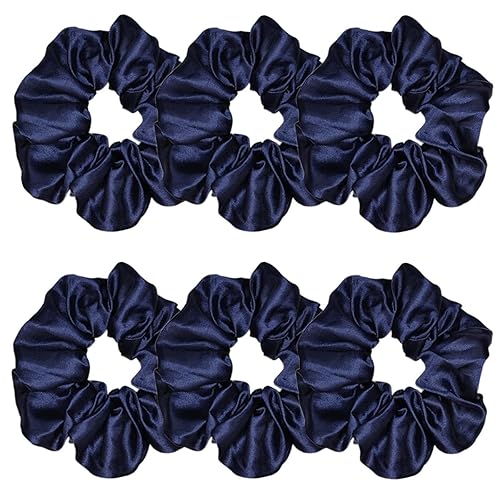 Sufermoe 6 Pcs Navy Blue Satin Silk Hair Scrunchies - Soft Hair Ties for Women & Girls