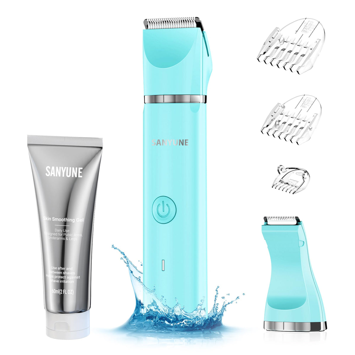 Sanyune 2 In 1 Bikini Trimmer For Women, Waterproof Electric Shaver With Skin Smoothing Gel