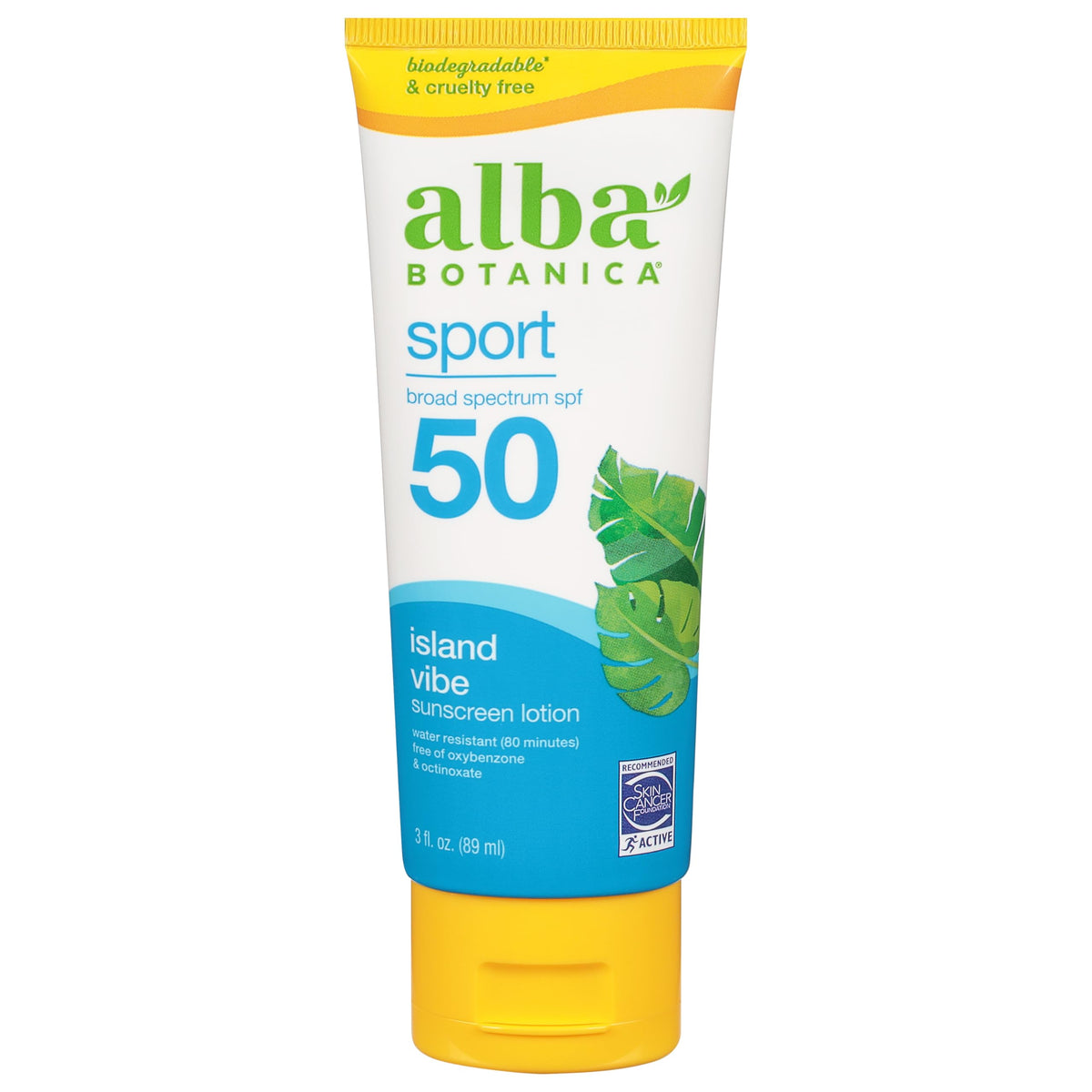 Alba Botanica Sport Sunscreen Lotion Spf 50, Island Vibe, 3 Oz - Yellow