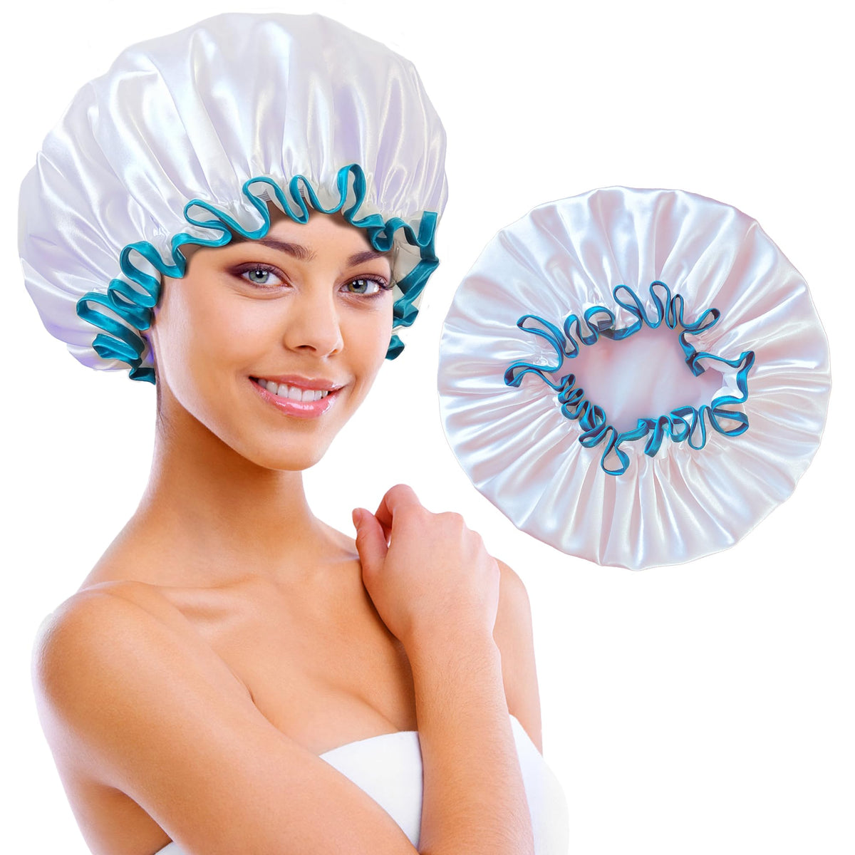 Choshion Large Reusable Waterproof Shower Cap For Women - Double Layer Satin For Long Hair