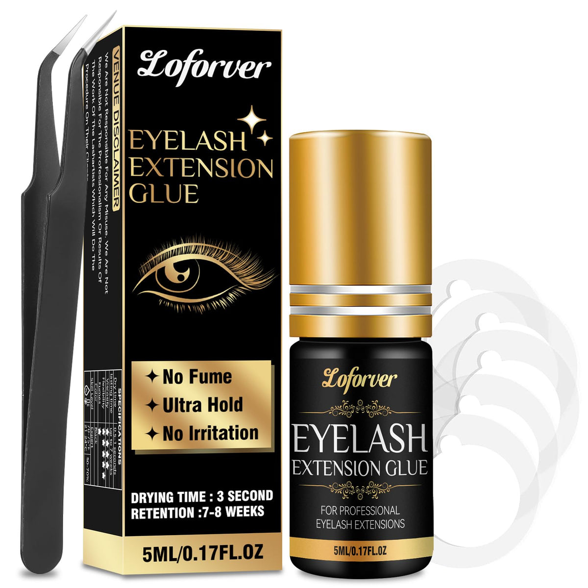 Heybrogo Eyelash Extension Glue - Strong, Quick Dry, Low-Fume, 7-Week Waterproof, 5Ml Kit