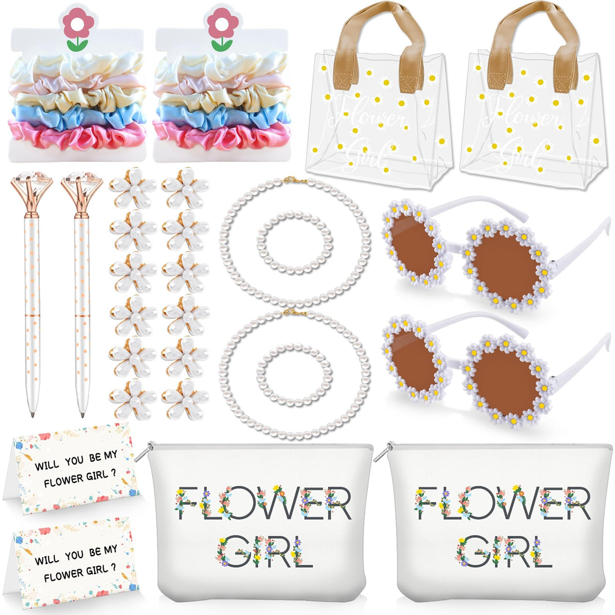 Mhoel 28Pcs Flower Girl Proposal Gift Set - Sunglasses, Bag, Jewelry & Accessories, Beige